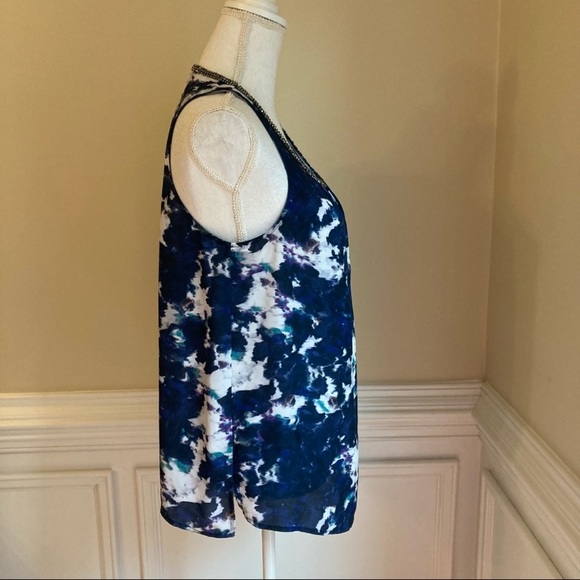 🎉LAST CHANCE🎉 MOSSIMO Blue Abstract Watercolor Silky Embellished Tank Blouse - Picture 3 of 10